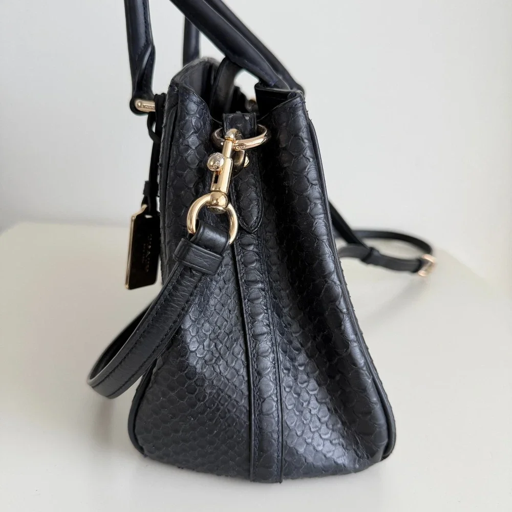 Coach Black Snakeskin Handbag Embossed Leather Exotic Satchel Crossbody